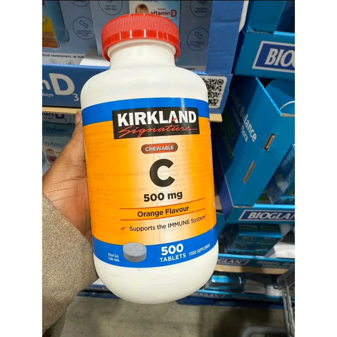 Kirkland Signature Chewable Vitamin C 500mg Beauty product photo at Sylvia Glow House, Orange flavour, 500 tablets, for Wellness