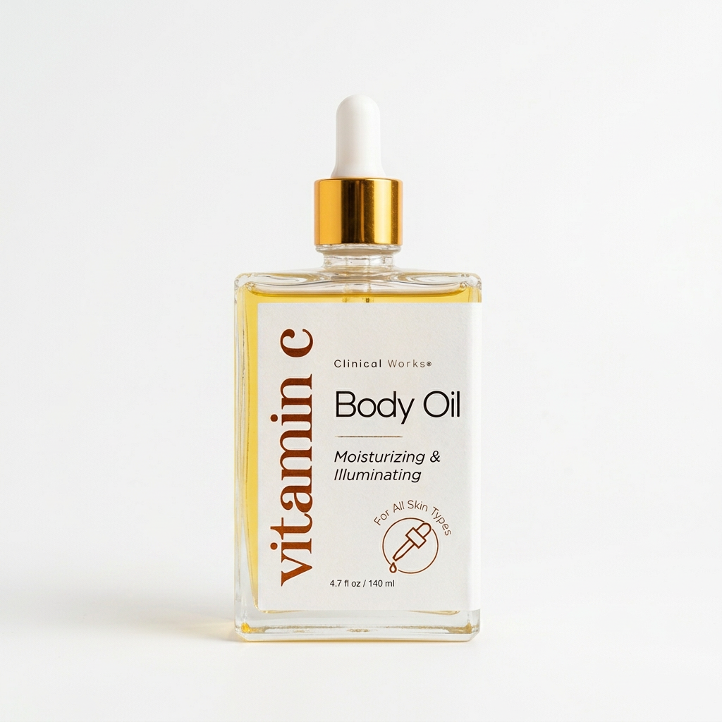 Clinical Works Vitamin C Body Oil Beauty product photo at Sylvia Glow House, Vitamin C body oil for radiant-looking skin., for Glow & moisture, Body oil texture