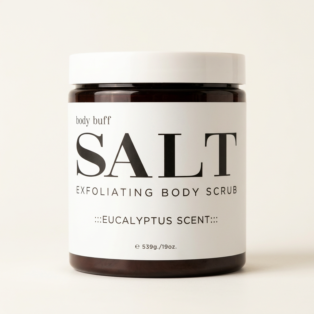 Body Buff Salt Exfoliating Body Scrub - Eucalyptus Beauty product photo at Sylvia Glow House, Spa-style salt polish, for Rough skin