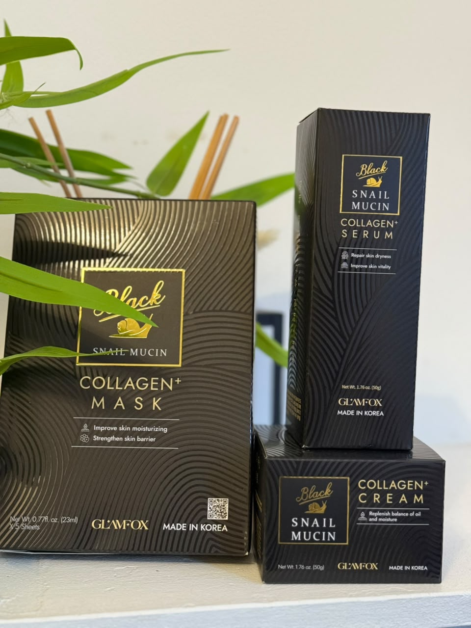 Glamfox Black Snail Mucin Collagen+ Set Skincare product photo at Sylvia Glow House, A coordinated collagen and snail mucin skincare routine., for Hydration & firming, Lightweight texture, gallery view 2