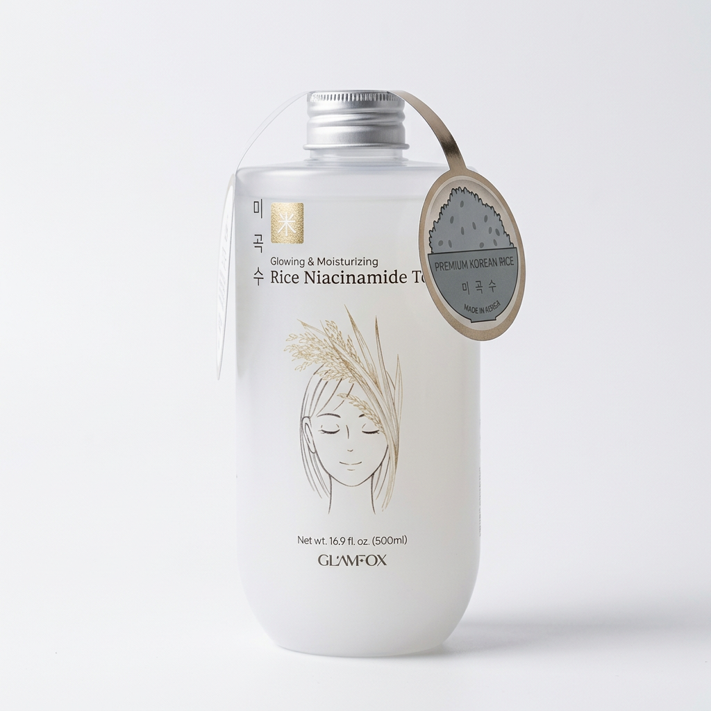 Glamfox Rice Niacinamide Toner Skincare product photo at Sylvia Glow House, A gentle rice and niacinamide toner., for Brightening & tone, Toner texture