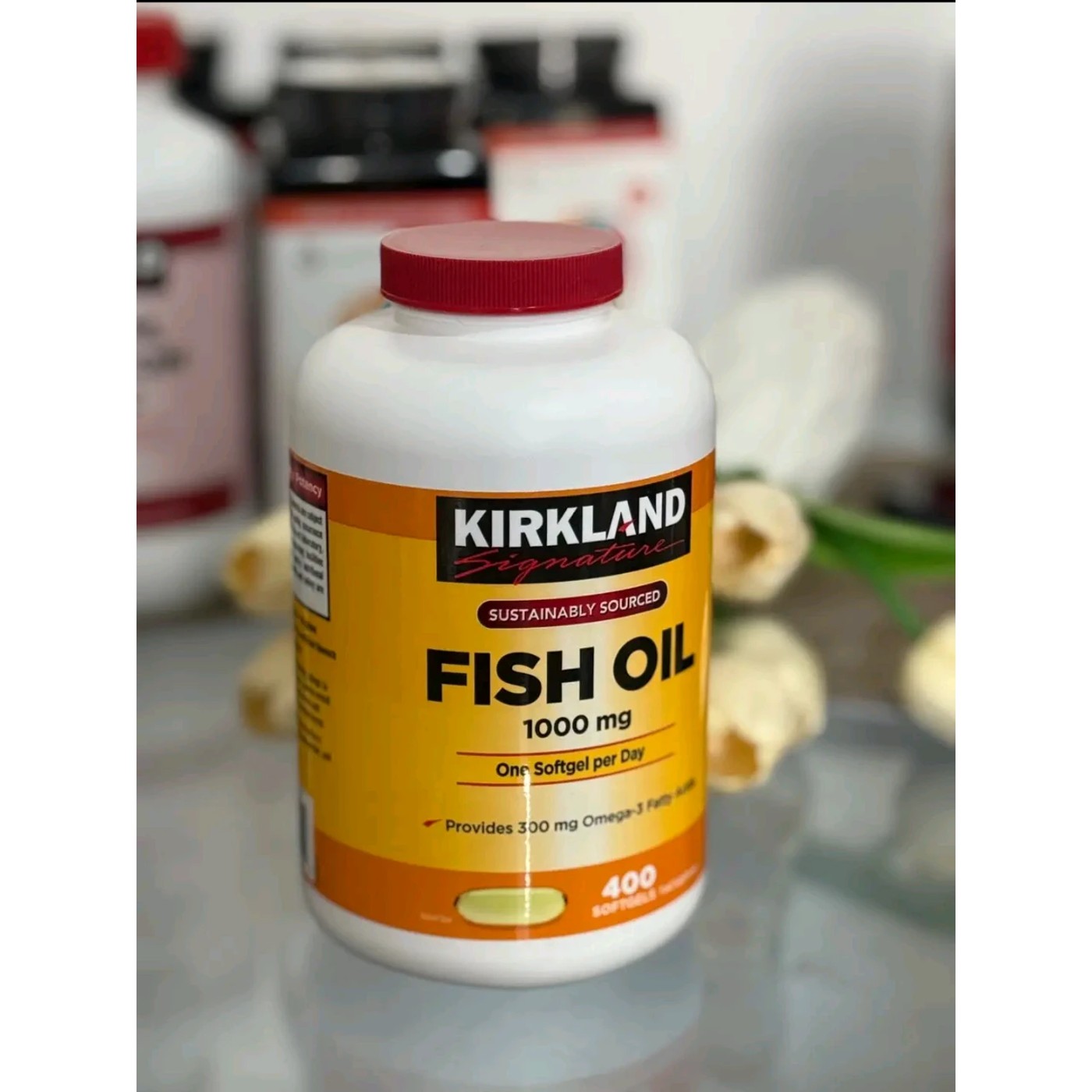 Kirkland Signature Fish Oil 1000mg Beauty product photo at Sylvia Glow House, Omega-3, 400 softgels, for Wellness