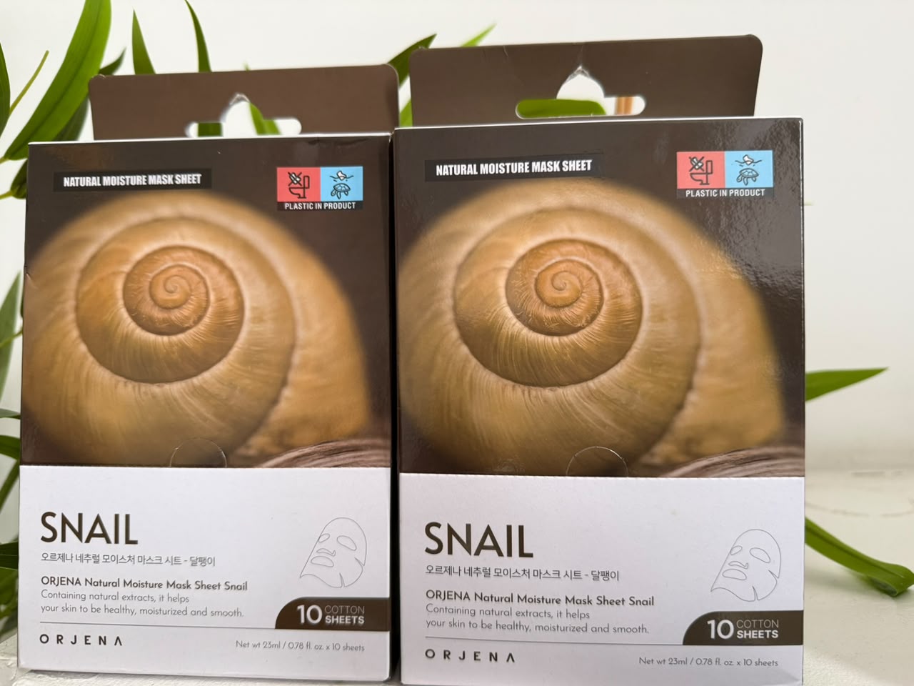 Orjena Natural Moisture Mask Sheet - Snail Skincare product photo at Sylvia Glow House, 10 cotton sheets, for Dryness, gallery view 2